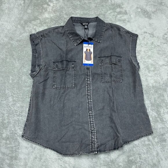 Buffalo David Bitton Sleeveless Button-Up Collared Shirt L 100% Lyocell d0111 - Picture 1 of 8